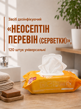 Засіб дезінфікуючий &laquo;Неосептін Перевін (серветки)&raquo;, 120 шт універсальні УТ000007701 фото
