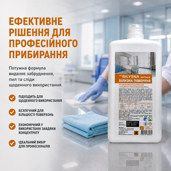 Профессиональное концентрированное средство для мытья всех видов поверхностей &laquo;Белизна поверхность (&trade; Bilysna surface)&raquo;, 1000 мл УТ000000072 фото